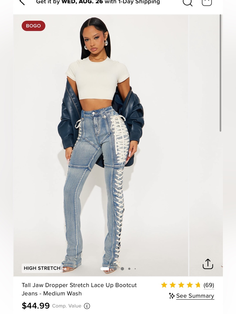 Fashion Nova Medium Wash Lace-Up Side Bootcut Jeans